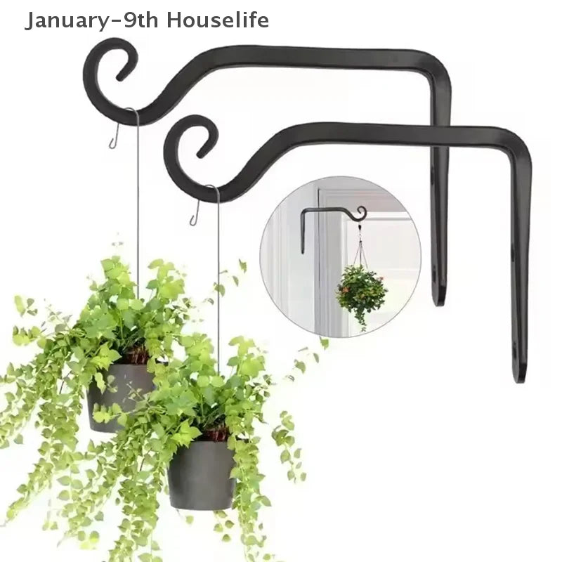 Wall Hanging Basket Iron Flower Pot Plant Support Hanger Hook Indoor Outdoor Home Garden Hanging Lantern Decoration - TechSmartX