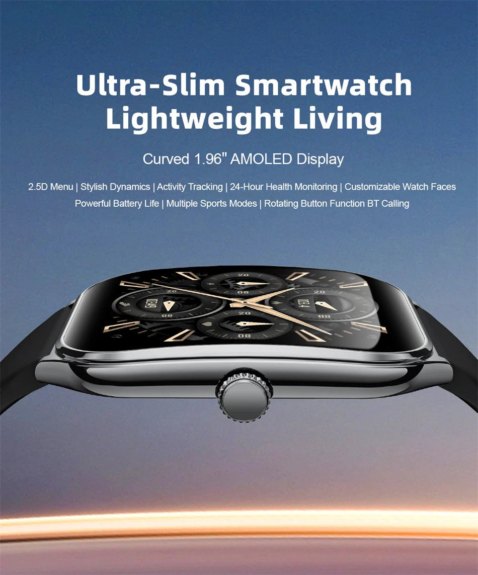 2025 New 7.5MM Ultra Thin Smart Watch Men 1.96"AMOLED Screen Always Show Time Heart Rate Sport Waterproof BT Call Smartwatch - TechSmartX
