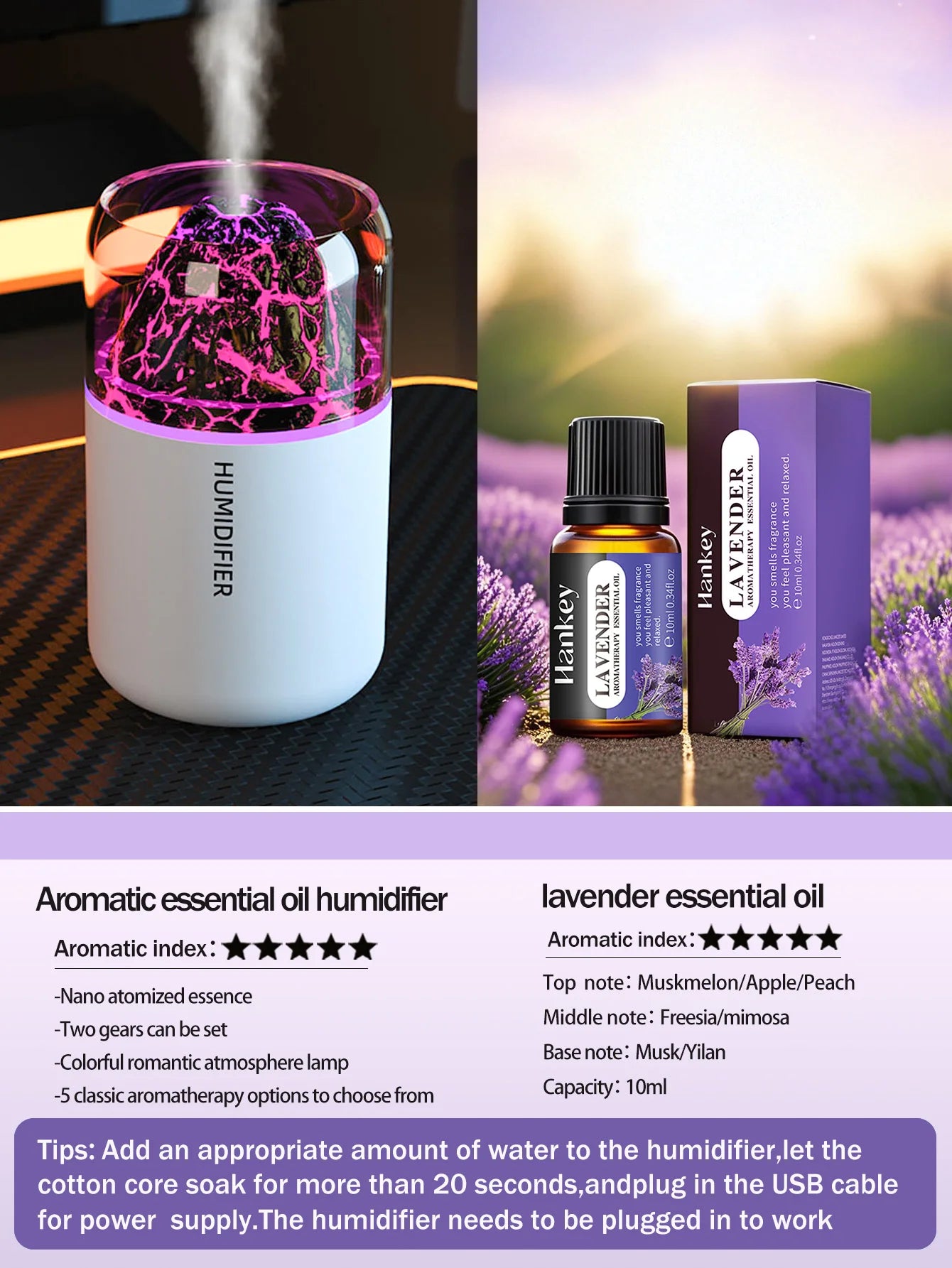 The simulated volcanic color lamp humidifier USB aromatherapy diffuser is suitable for use in cars, homes, bedrooms, as a gift, - TechSmartX