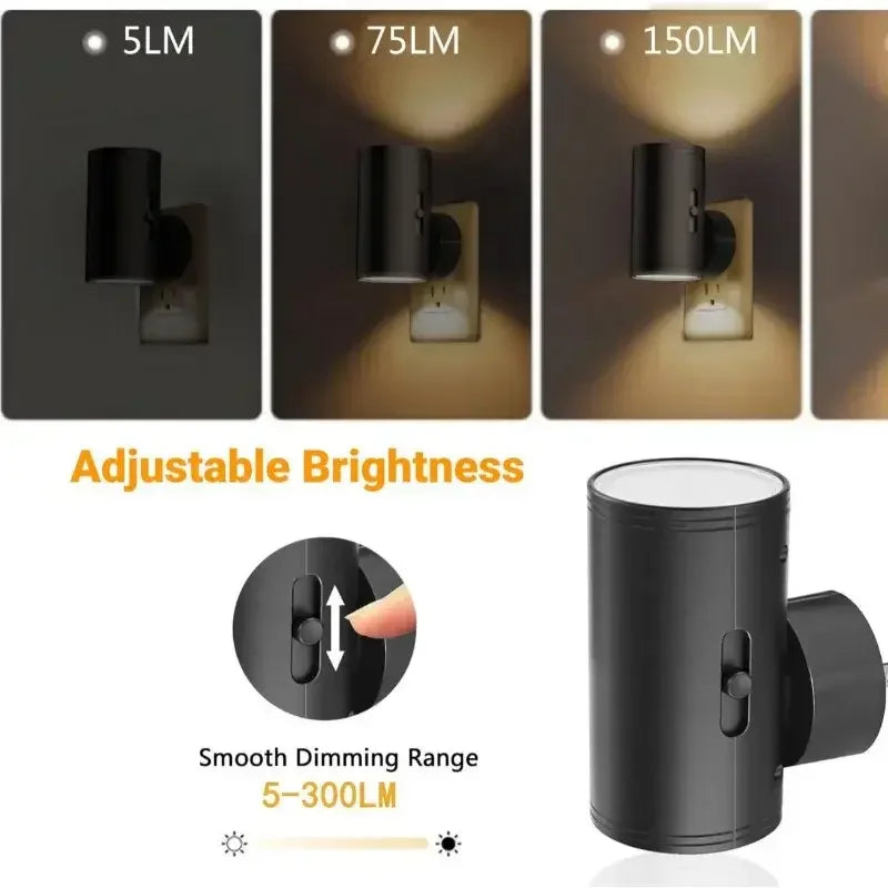LED Night Light Plug in Dusk to Dawn Sensor Adjustable Brightness Dimmable Night Lights for Kitchen Hallway Bedroom Stairs - TechSmartX