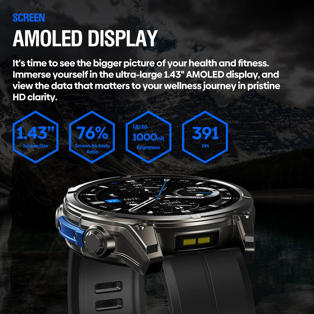 New Zeblaze VIBE 8 AMOLED Display Built-in Flashlight Smartwatch Sapphire Lens Make/Receive Calls HR/BP Monitoring Smart Watch - TechSmartX