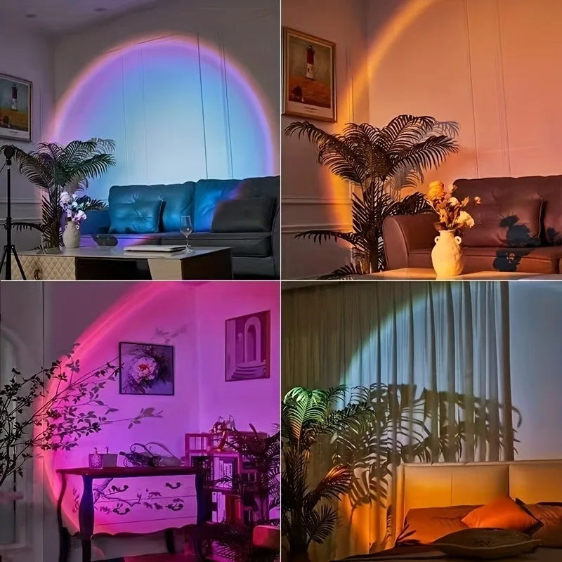1pc Vibrant Sunset Projection Light - 16-Color Spectrum, USB Remote Control, Dynamic Color Changing LED Light -Creates Warm Home - TechSmartX