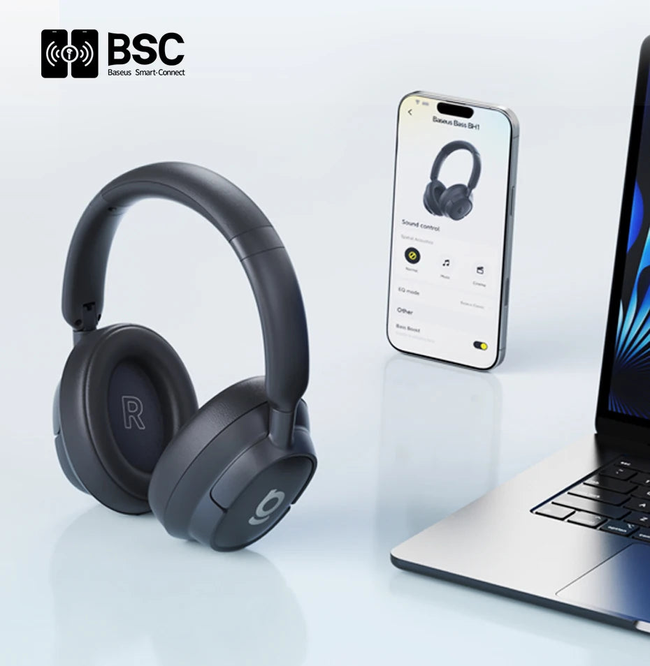 Baseus Bass BH1 Wireless Headphones Bluetooth 6.0 SuperBass 2.0 Over Ear Headset ENC Clear Calls 80hours Playtime Earphones - TechSmartX