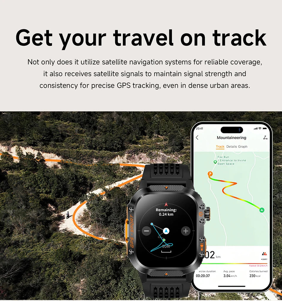 2025 New Military Outdoor Smart Watch Men's GPS Flashlight Bluetooth Call 2.01" AMOLED Screen 3ATM Waterproof Sports Smartwatch - TechSmartX
