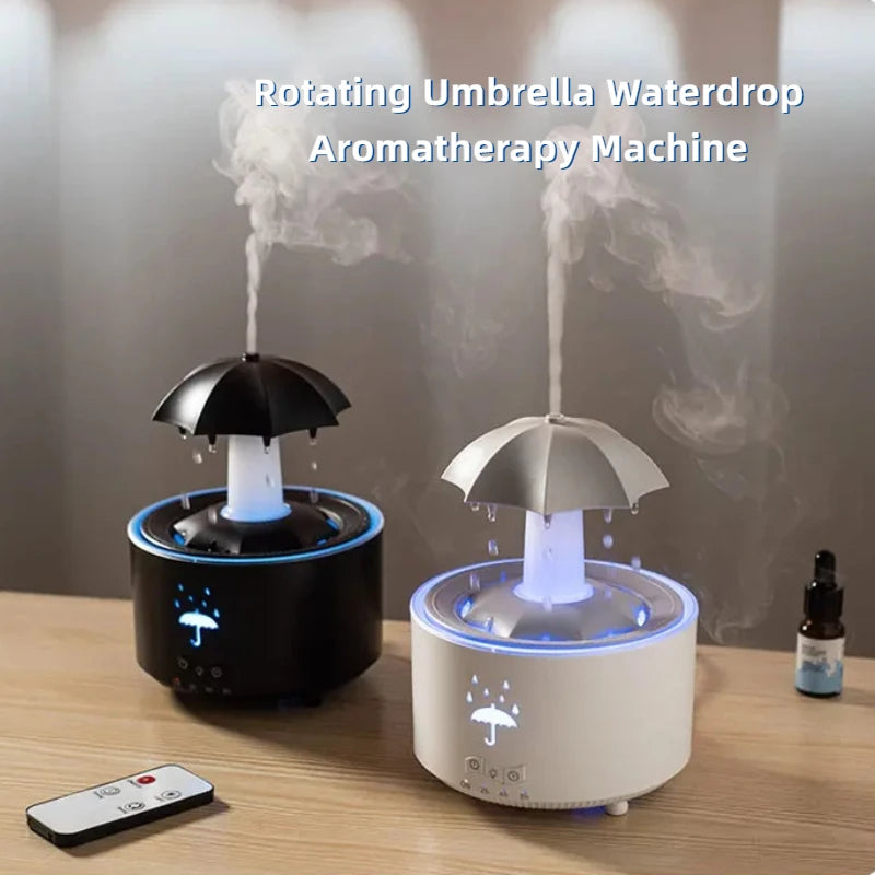 Rainbow Raindrop Aromatherapy Machine Rotating Water Drop Humidifier 7-Color Lamp Creative Umbrella Essential Oil Diffuser - TechSmartX