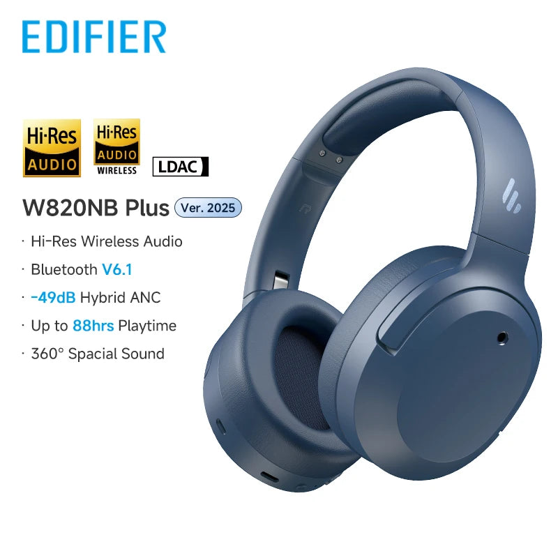 Edifier W820NB Plus(2025 Ver.) ANC Wireless Headphone Bluetooth 6.1 Over-ear Headset -49dB Noise Canelling Earphone Hi-Res Audio - TechSmartX