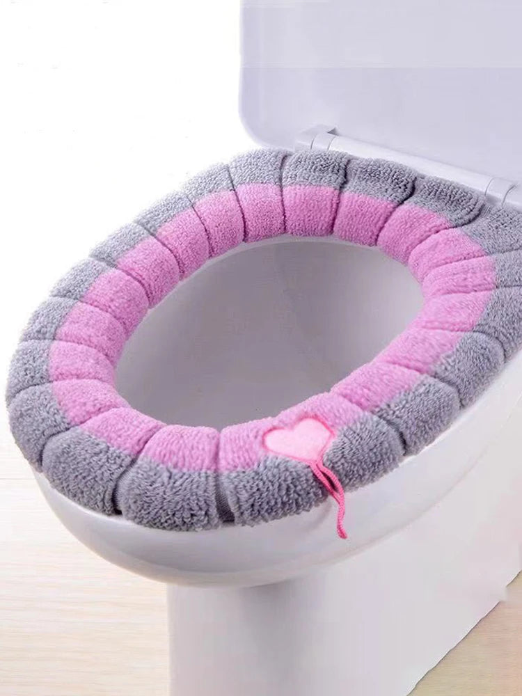 1 Pack Stitched Color Portable Knitted Toilet Mat Thickened Washable Antifreeze Toilet Cover Thickened Knitted O Type Universal - TechSmartX