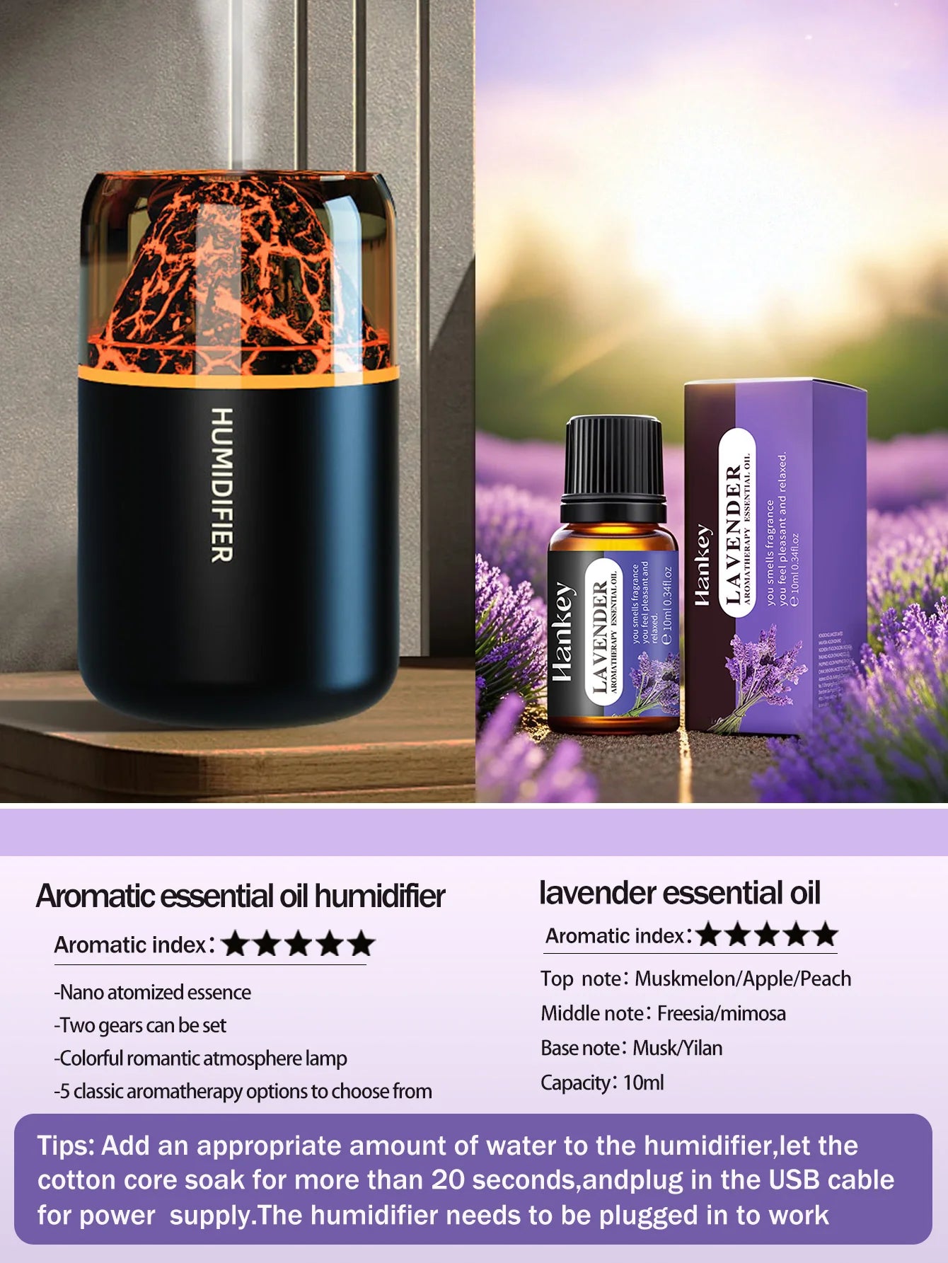 The simulated volcanic color lamp humidifier USB aromatherapy diffuser is suitable for use in cars, homes, bedrooms, as a gift, - TechSmartX