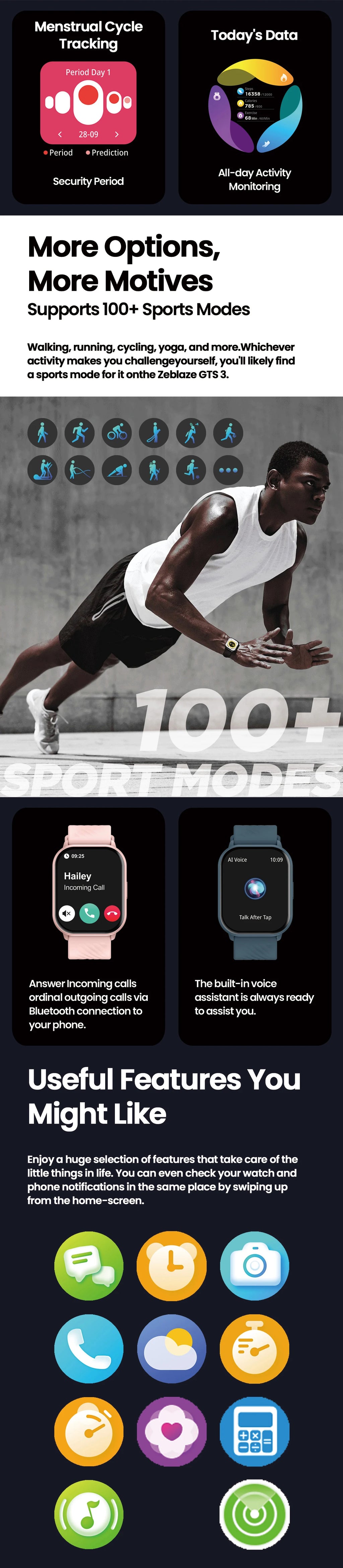 New Zeblaze GTS 3 Voice Calling Smart Watch Ultra-big 2.03'' HD Screen 24H Health Monitor 100+ Sports Modes 200+ Watch Faces - TechSmartX