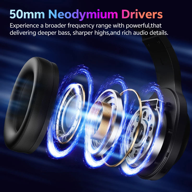QCY Heroad V200 Gaming Over Ear Headphone Wireless Bluetooth 6.0 with Mic 50mm Driver 7.1 Surround Sound Dynamic EQ RGB Headset - TechSmartX