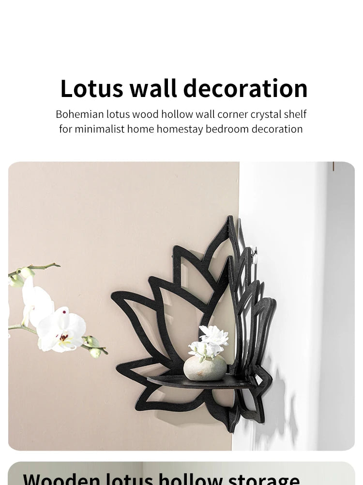 Wooden Lotus Hollow Decorative Rack Aromatherapy Organiser Essential Oil Candle Holder Wall Mounted Shelf Corner Shelf - TechSmartX