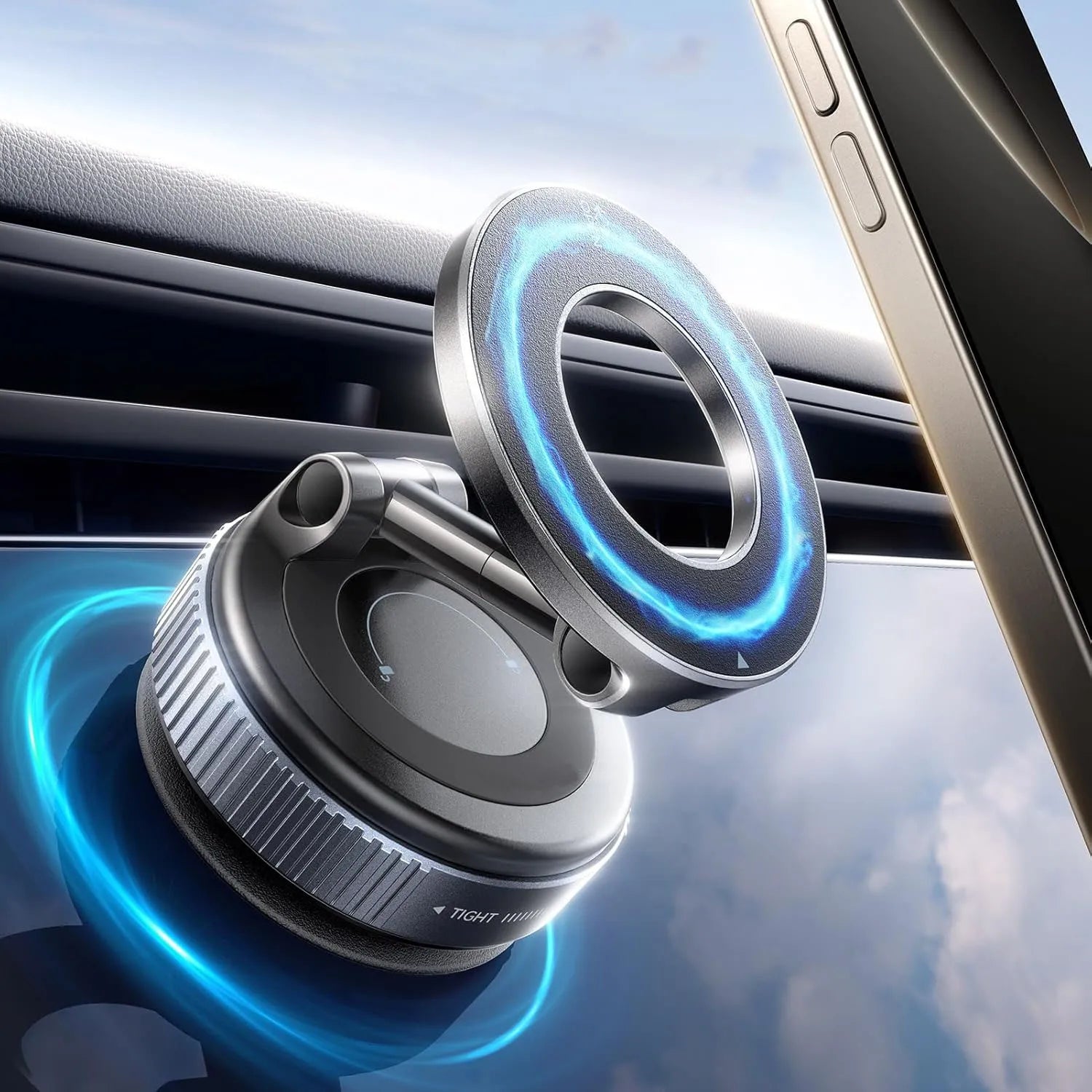Vacuum magnetic phone holder, Magsafe suction cup phone holder, 360 ° adjustable magnetic phone holder, pocket sized foldable - TechSmartX