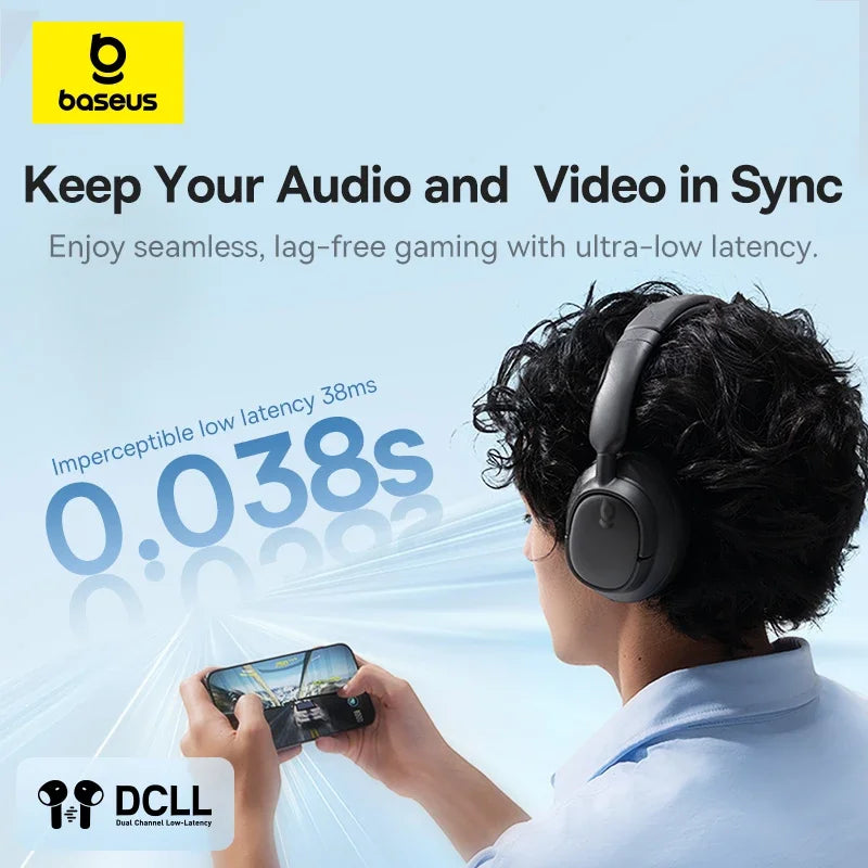 Baseus Bass BH1 Wireless Headphones Bluetooth 6.0 SuperBass 2.0 Over Ear Headset ENC Clear Calls 80hours Playtime Earphones - TechSmartX