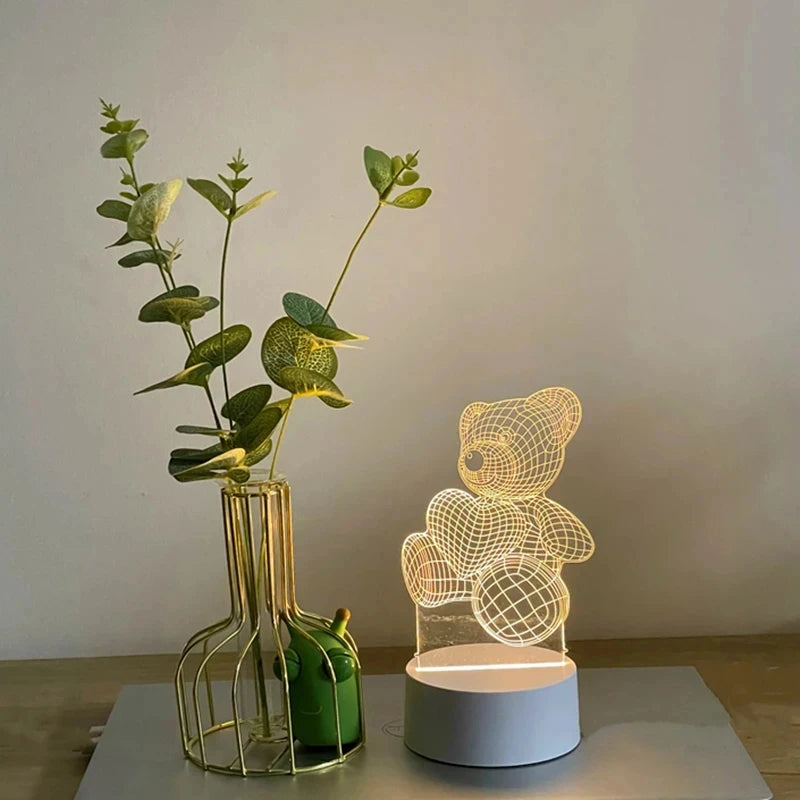 3D Acrylic Bear Lamp USB LED Night Light for Bedroom Home Christmas Xmas Decorations Birthday Wedding Gifts Creative Bear Design - TechSmartX