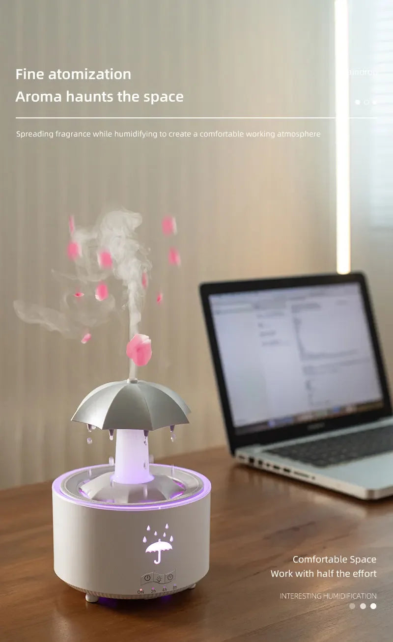 Rainbow Raindrop Aromatherapy Machine Rotating Water Drop Humidifier 7-Color Lamp Creative Umbrella Essential Oil Diffuser - TechSmartX