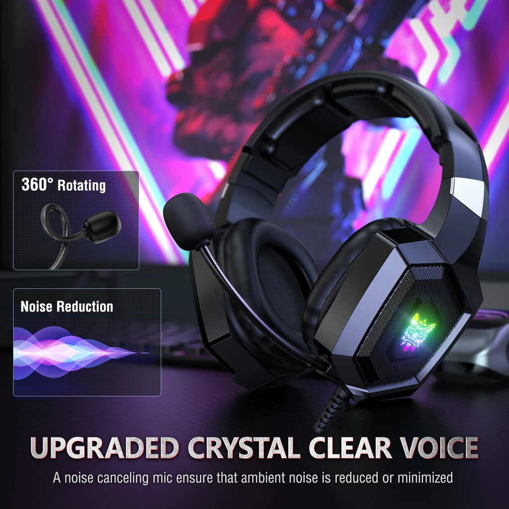ONIKUMA K8 Gaming Headphones with Flexible HD Mic RGB Light Surround Sound Over-Ear Wired Headset Gamer for PC Gaming Xbox - TechSmartX