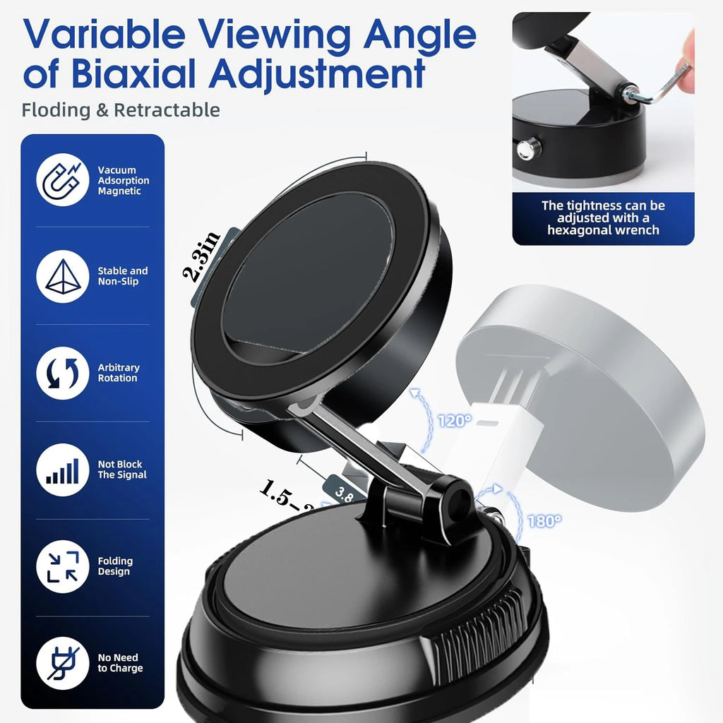 Vacuum magnetic phone holder, Magsafe suction cup phone holder, 360 ° adjustable magnetic phone holder, pocket sized foldable - TechSmartX