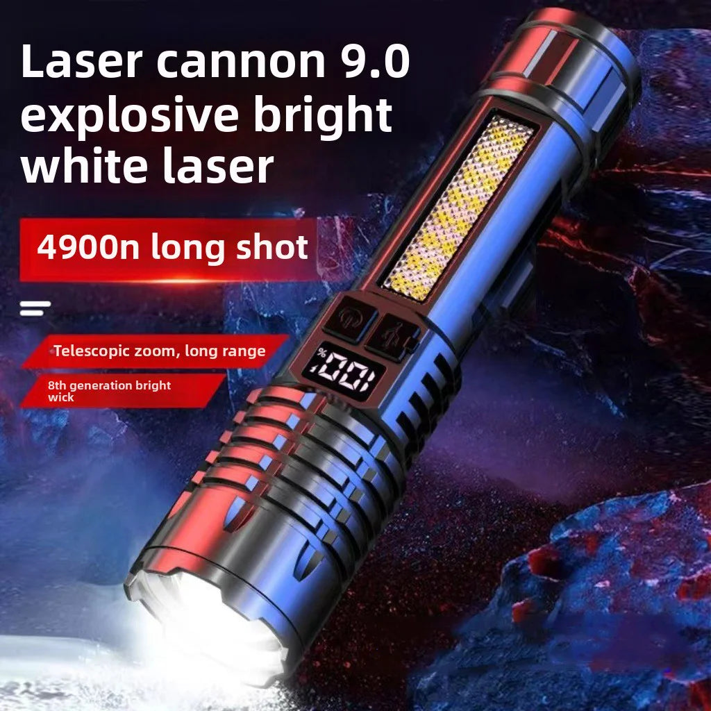 High Power LED Flashlight Portable Zoom Torch Type-C Rechargeable Waterproof Light with COB Side Lamp for Outdoor Camping Hiking - TechSmartX