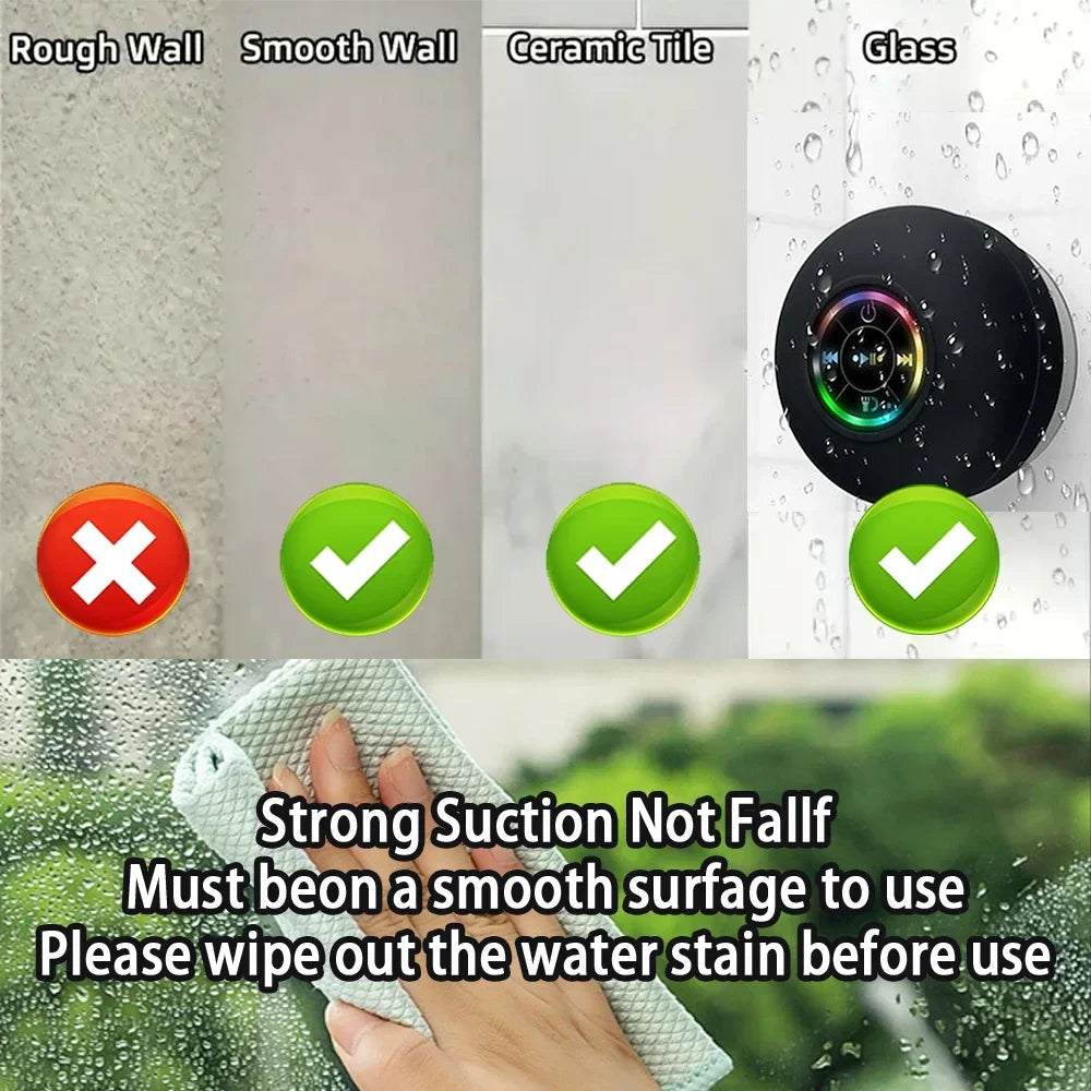 Portable Wireless Bluetooth Speaker LED IPX4 Waterproof Loudspeaker Outdoor Bathroom Large Suction Cup Mini Stereo Sound Box - TechSmartX
