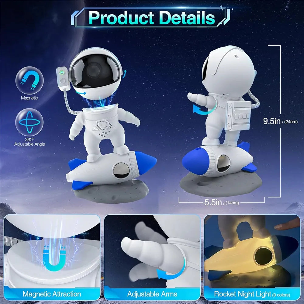 Astronaut Galaxy Starry Sky Projector Night Light Remote Control Rocket Nebula Projection Lamps For Bedroom Christmas Kids Gift - TechSmartX