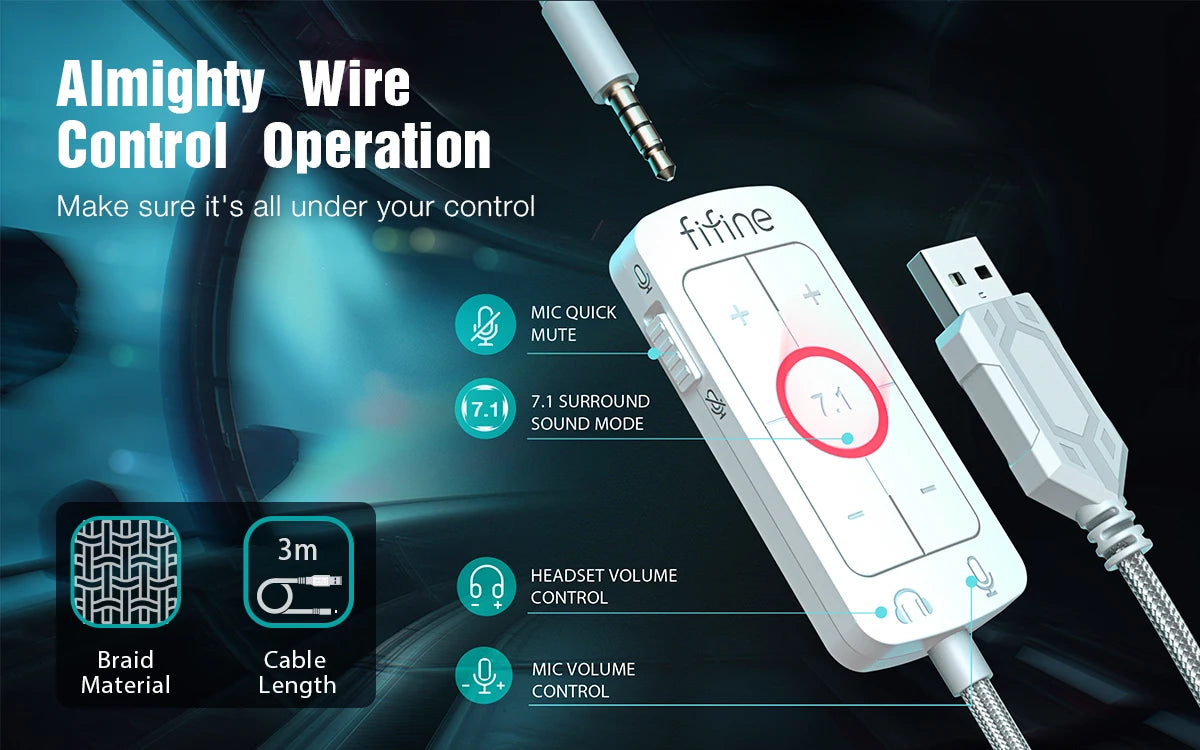 FIFINE USB Gaming Headset with 7.1 Surround Sound/3.5mm Jack/Microphone,Over-Ear Wired Headphone for PC PS4/5 Xbox Ampligame H9W - TechSmartX