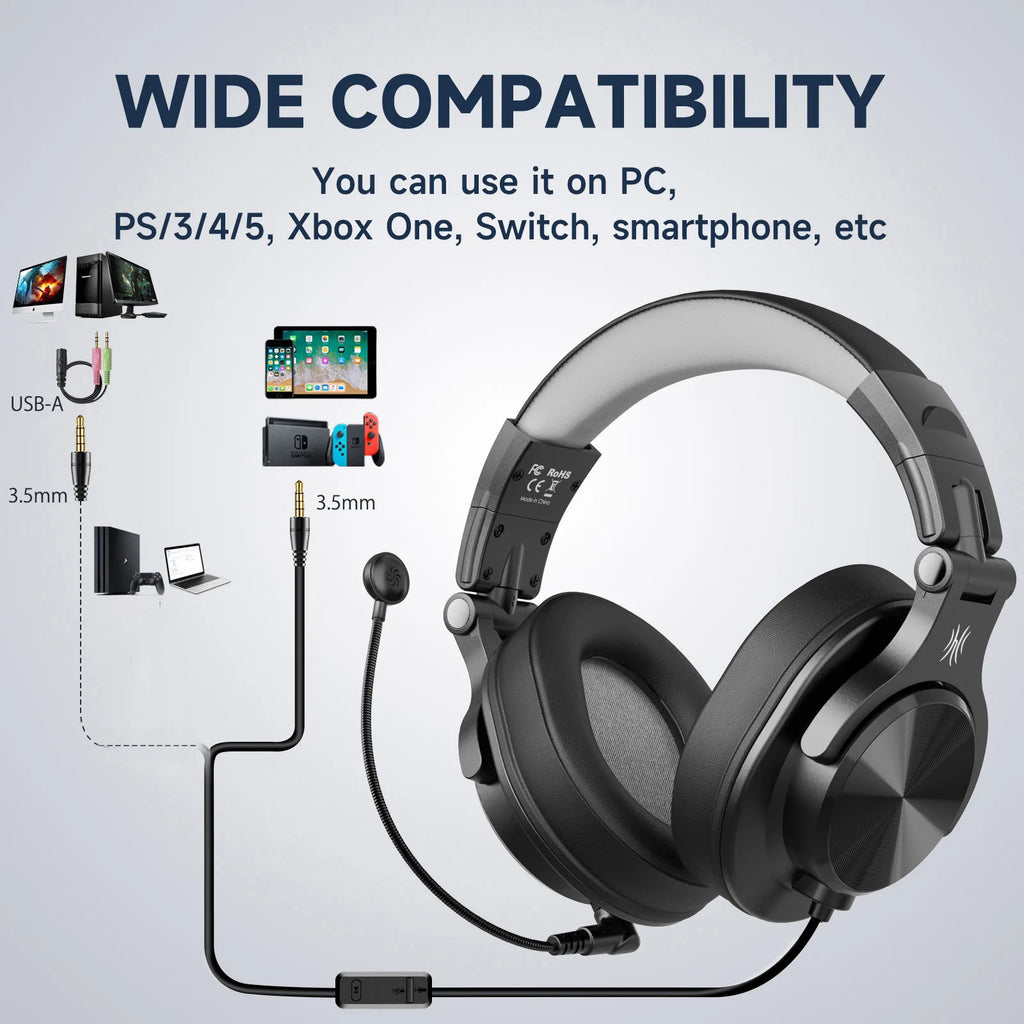 Oneodio Wired Gaming Headset Gamer 3.5mm Over-Ear Gaming Headphones With Detachable Microphone For PC Computer PS4 Xbox - TechSmartX