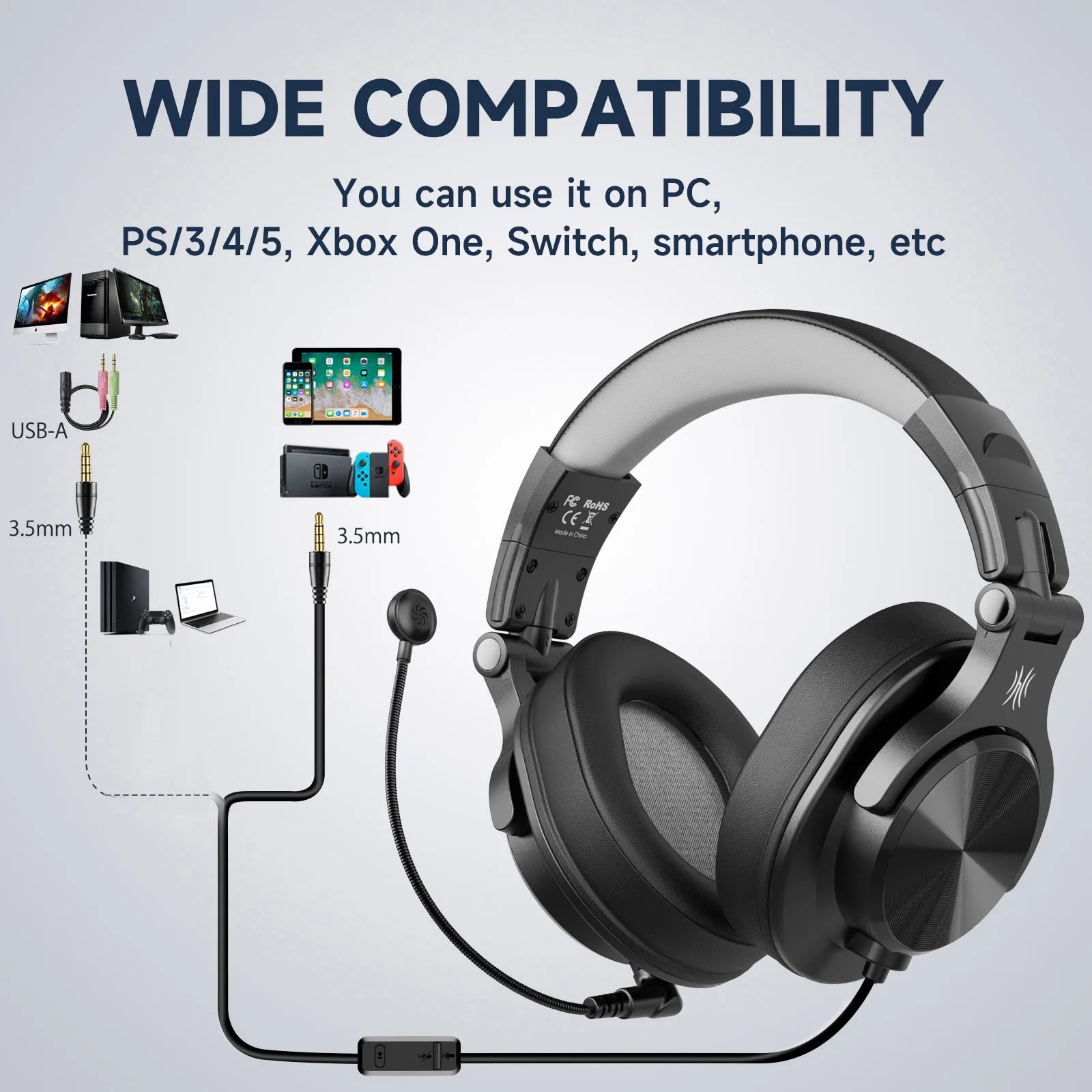 Oneodio Wired Gaming Headset Gamer 3.5mm Over-Ear Gaming Headphones With Detachable Microphone For PC Computer PS4 Xbox - TechSmartX