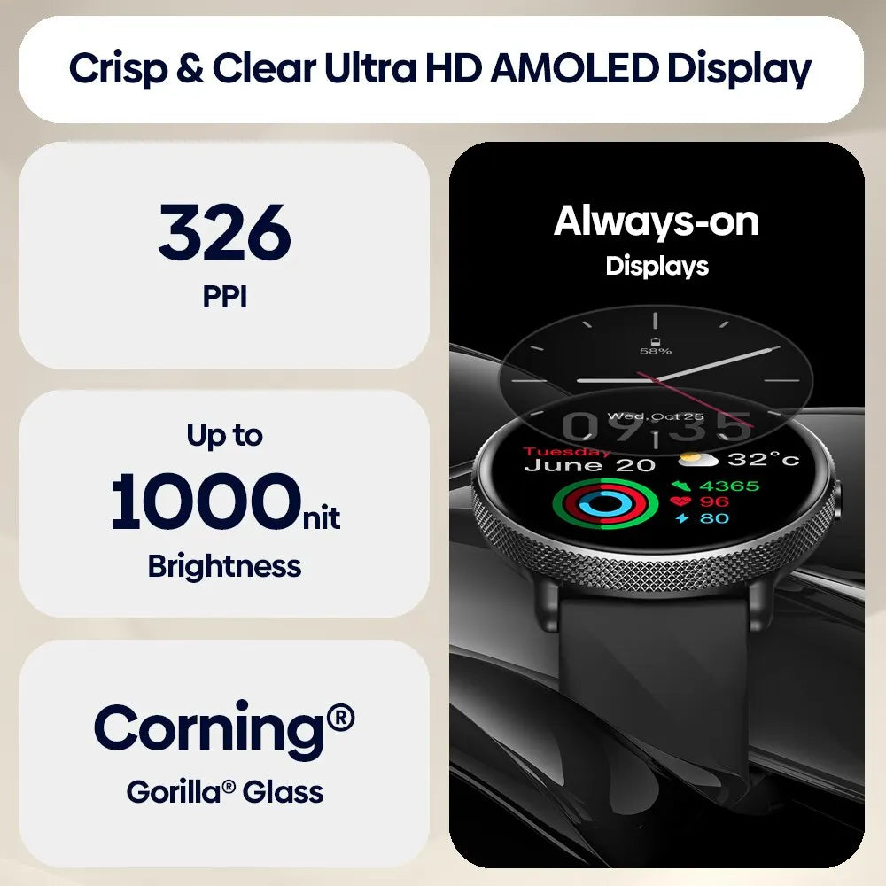 Zeblaze GTR 3 Pro Voice Calling Smart Watch 1.43" AMOLED Display 316L Stainless Steel Frame Fitness Tracking Smartwatch - TechSmartX