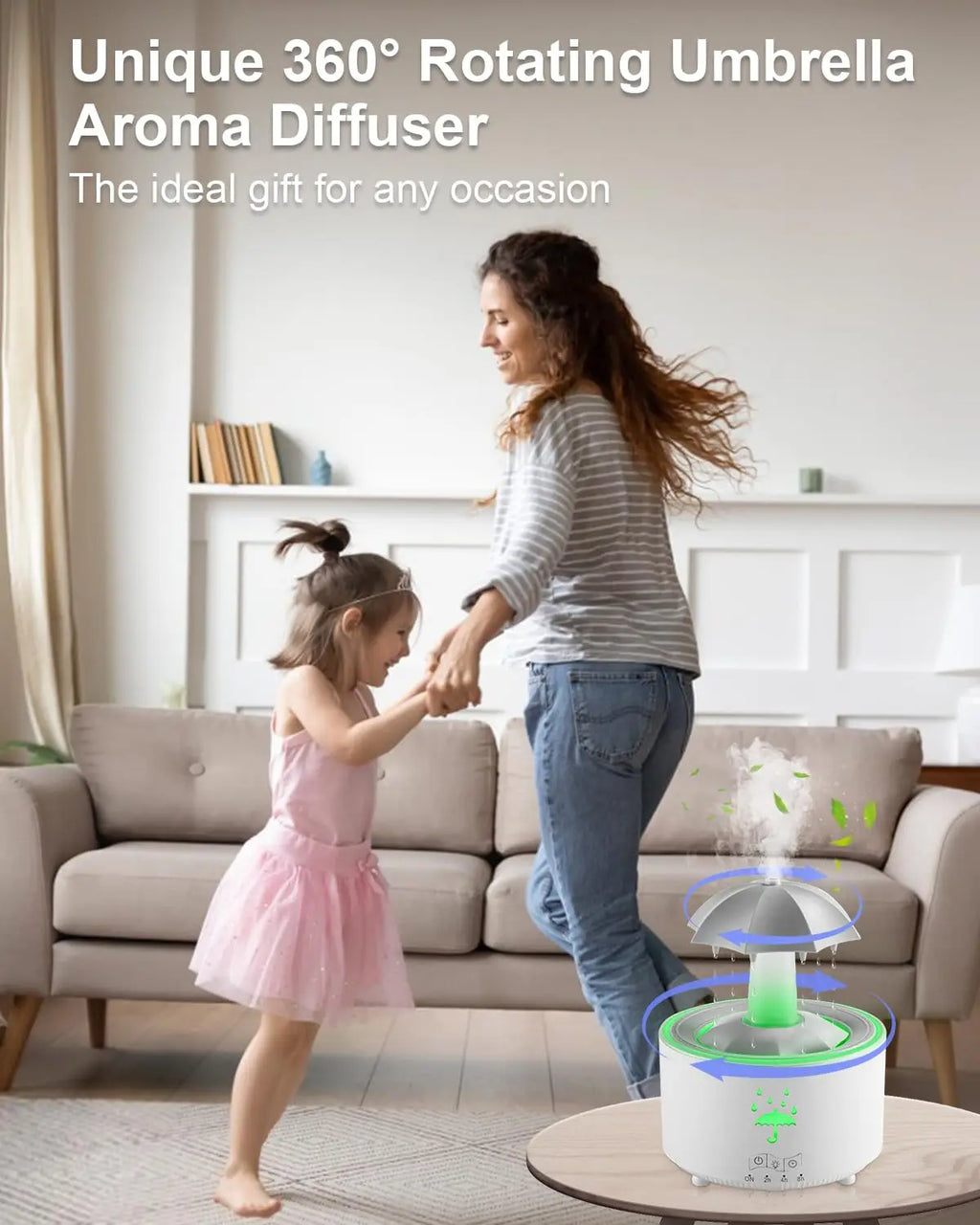 Rainbow Raindrop Aromatherapy Machine Rotating Water Drop Humidifier 7-Color Lamp Creative Umbrella Essential Oil Diffuser - TechSmartX
