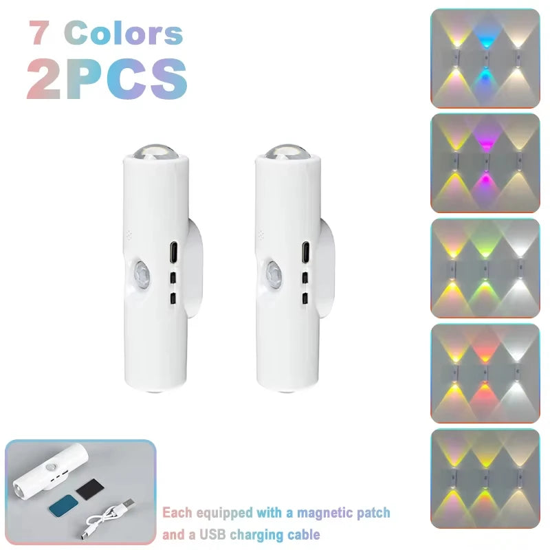 Double-head LED Night Light with Motion Sensor RGB Rechargeable Magnetic Wall Lamp Mood Ambient Light for Cabinet Hallway Stair - TechSmartX