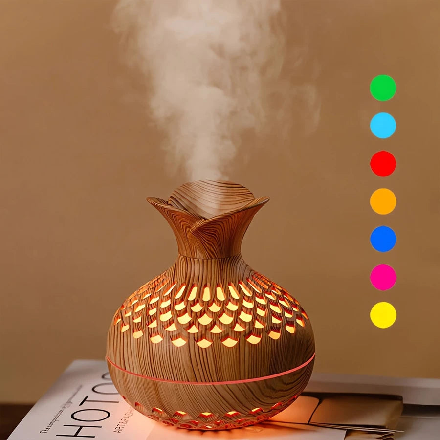 New unique elegant creative wood grain flower humidifier USB mini silent home office desktop colorful wisp empty aroma diffuser - TechSmartX