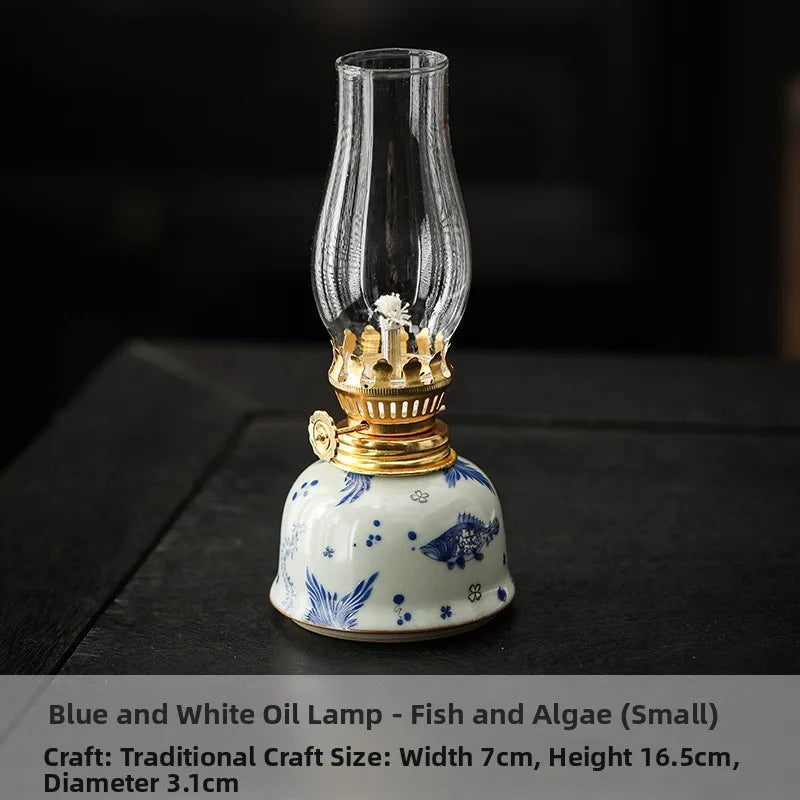 Blue And White Porcelain Oil Lamp Tibetan Butter Lamp Cam Tea Room Aosphere Lamp Retro Decorative Long Burning Lamp - TechSmartX