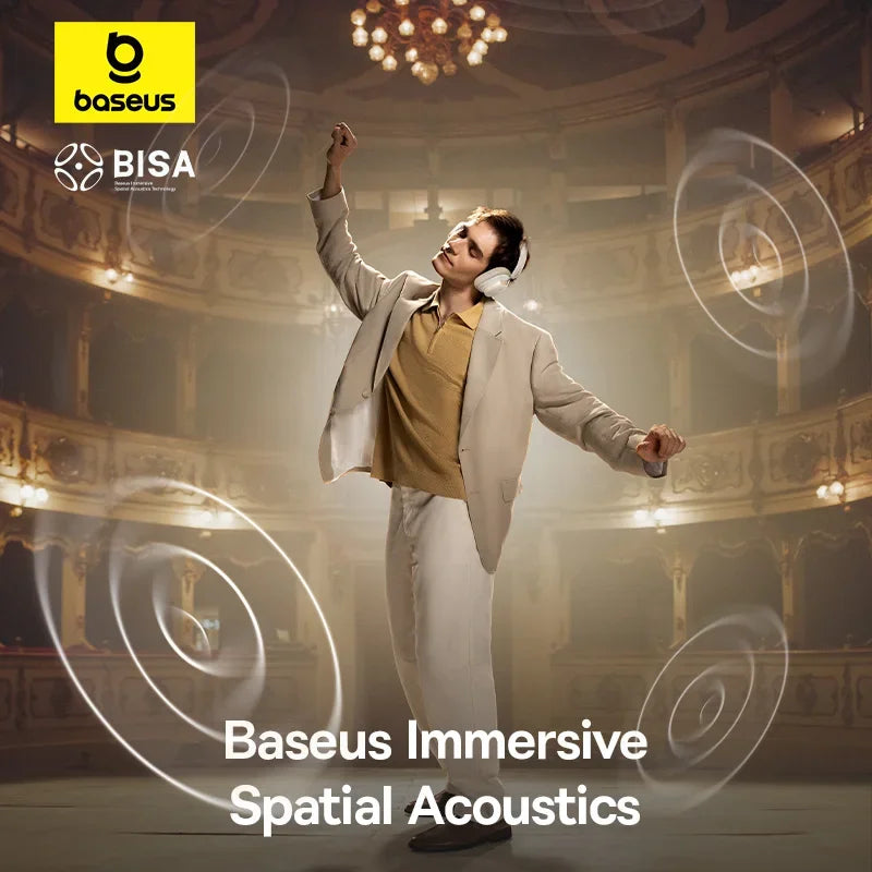 Baseus Bowie H1s Wireless Headphones Bluetooth 5.4 Noise Canceling 46dB Over Ear Headset Hi-Res Spatial Audio Earphone 120H Time - TechSmartX