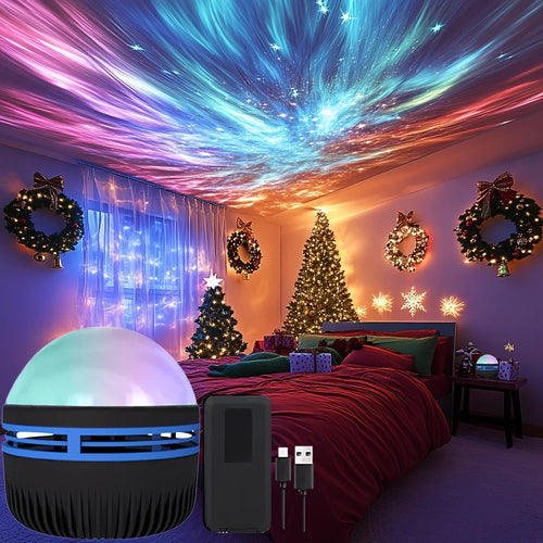 1pc LED Northern Lights Projection Lamp,Aurora Borealis Effect,Remote Control,USB Powered,Color-Changing Light,For Bedroom Decor - TechSmartX