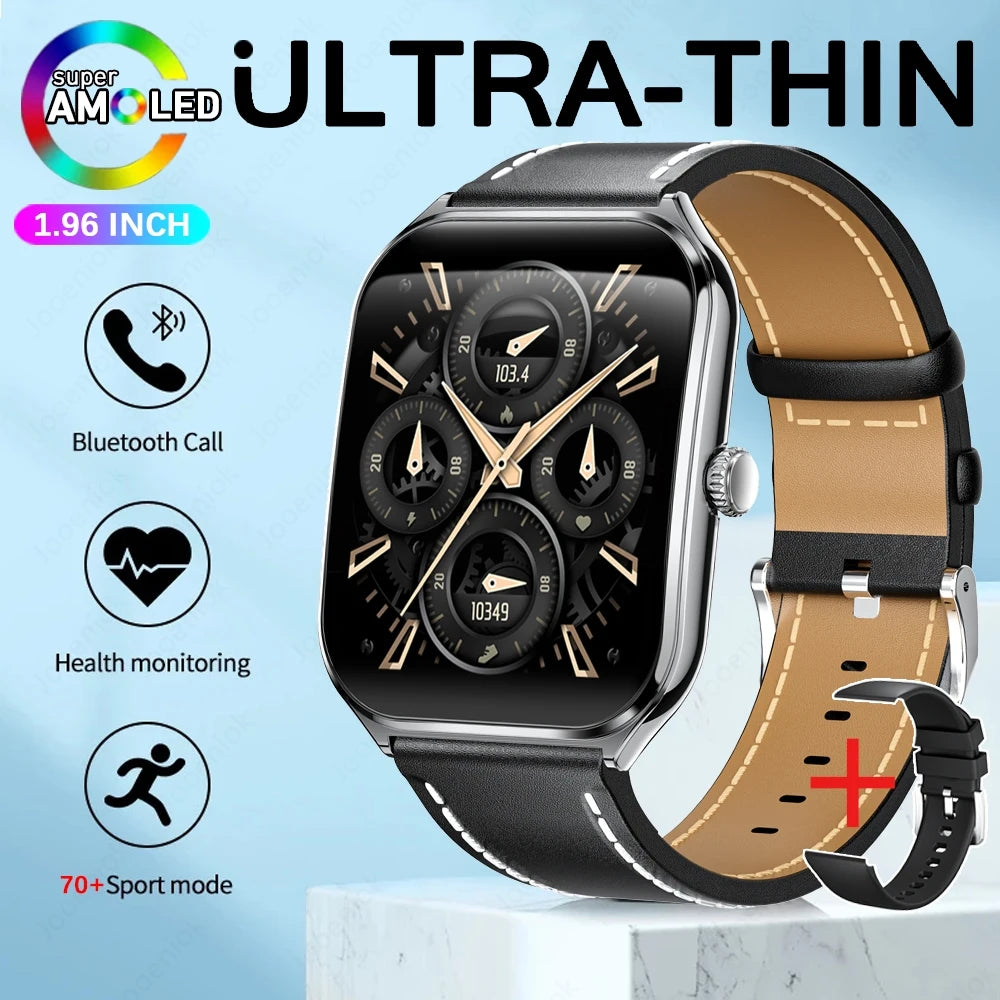 2025 New 7.5MM Ultra Thin Smart Watch Men 1.96"AMOLED Screen Always Show Time Heart Rate Sport Waterproof BT Call Smartwatch - TechSmartX