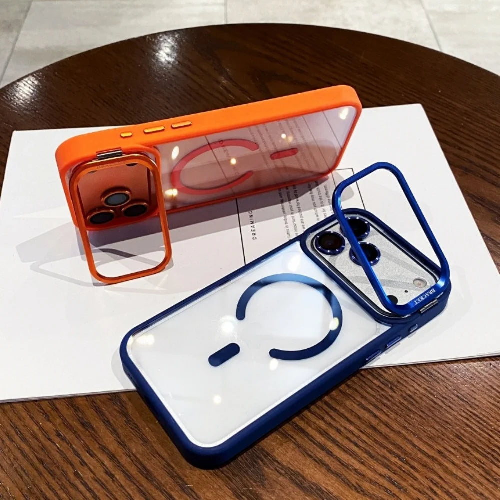 Metal Lens Stand Magnetic For Magsafe Case For iPhone 17 16 15 14 13 12 11Pro Max Plus Air Shockproof Wireless Charge Clear Case