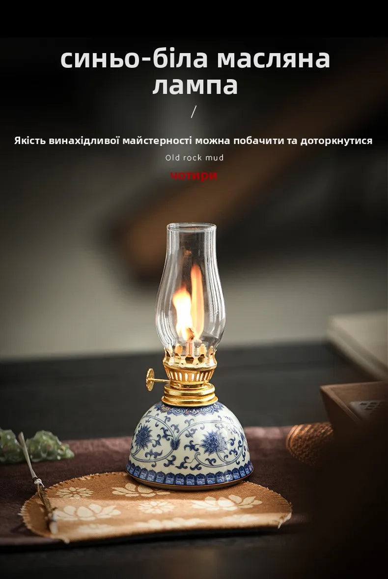 Blue And White Porcelain Oil Lamp Tibetan Butter Lamp Cam Tea Room Aosphere Lamp Retro Decorative Long Burning Lamp - TechSmartX