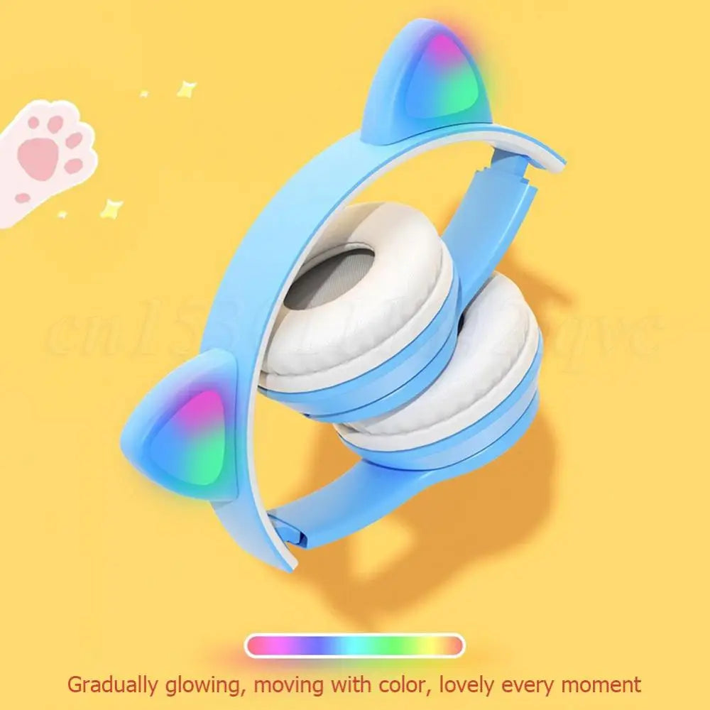 Wireless Headphones Cat Ear Gaming Headset Glow Light Bluetooth-Compatible Helmets Cute Over-Ear Headsets for Kids and Adult - TechSmartX