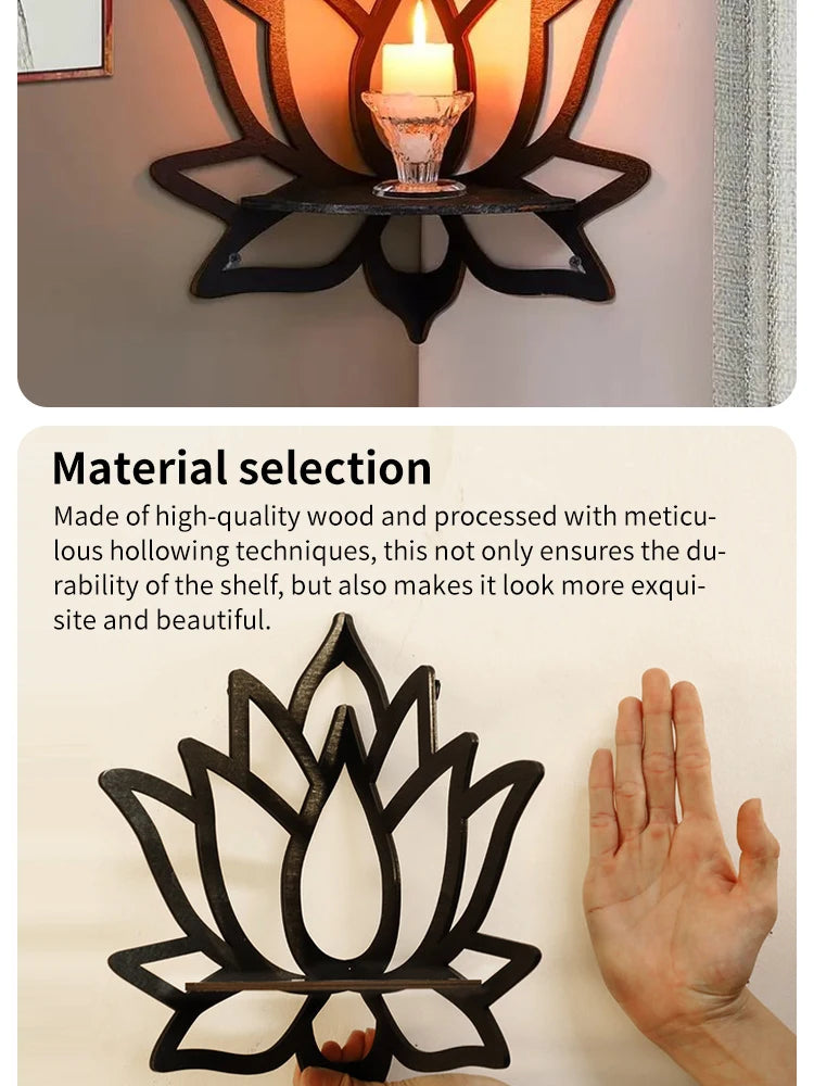 Wooden Lotus Hollow Decorative Rack Aromatherapy Organiser Essential Oil Candle Holder Wall Mounted Shelf Corner Shelf - TechSmartX