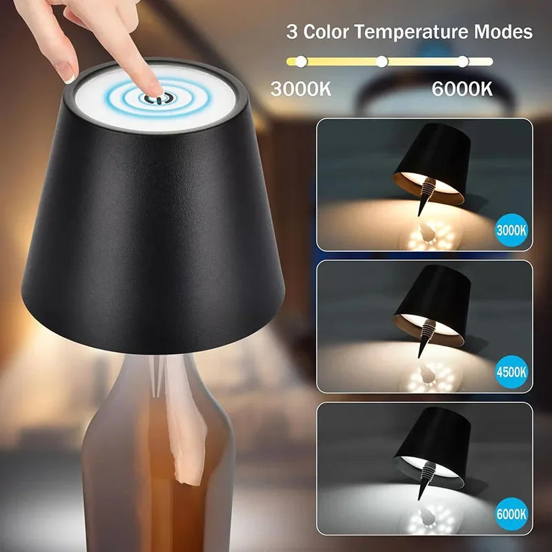 Wireless Bottle Lamp Touch Control of 3 Colors Stepless Dimming Suitable for Wine Bottles Alternative To Wine Corks Bedside Lamp - TechSmartX