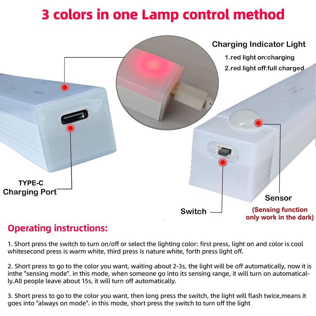 Motion Sensor Lamp Night Light Wireless LED USB Type C Rechargeable Lamp for Kitchen Cabinet Bedroom Wardrobe Staircase Lighting - TechSmartX