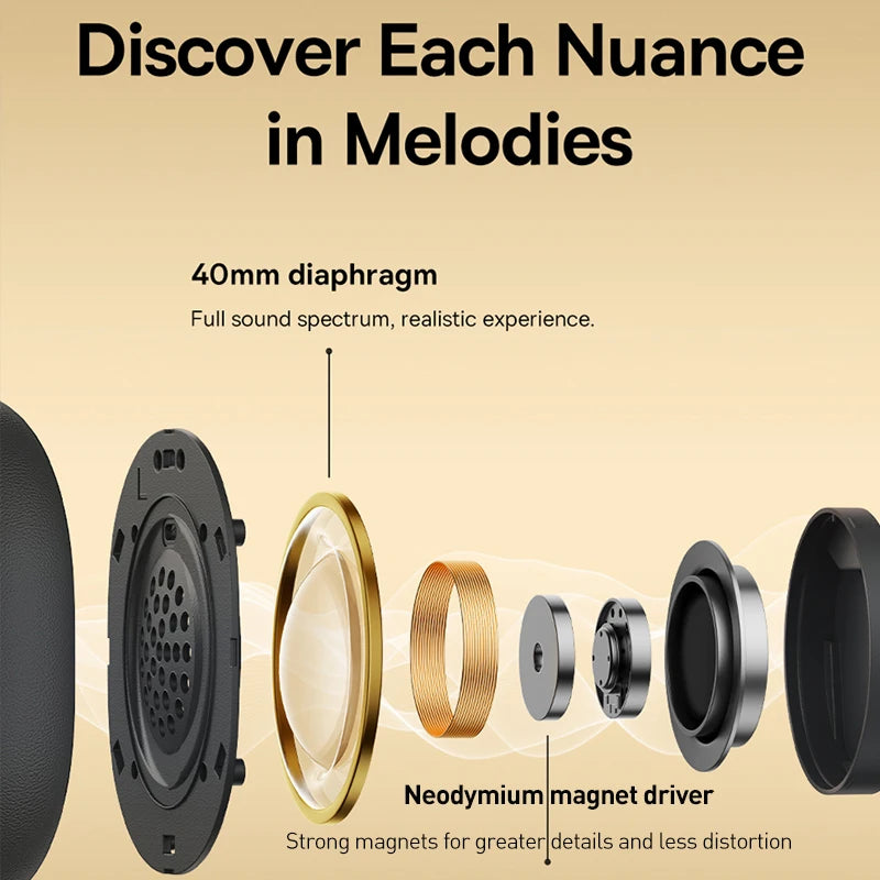 Baseus Bowie D05 Wireless Headphone 3D Spatial Audio Earphone Bluetooth 5.3 Headset 40mm Driver Foldable Over Ear Headphone 70H - TechSmartX