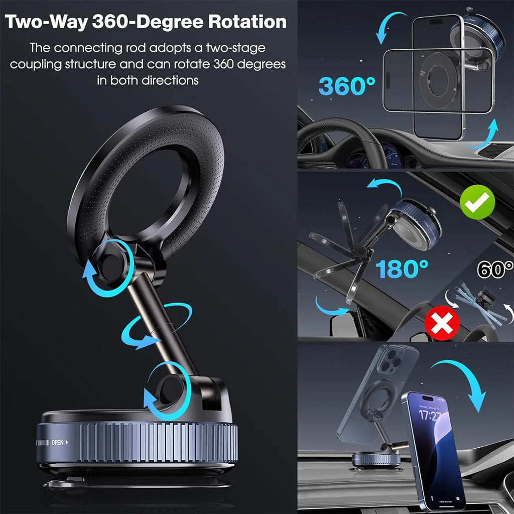 Vacuum magnetic phone holder, Magsafe suction cup phone holder, 360 ° adjustable magnetic phone holder, pocket sized foldable - TechSmartX