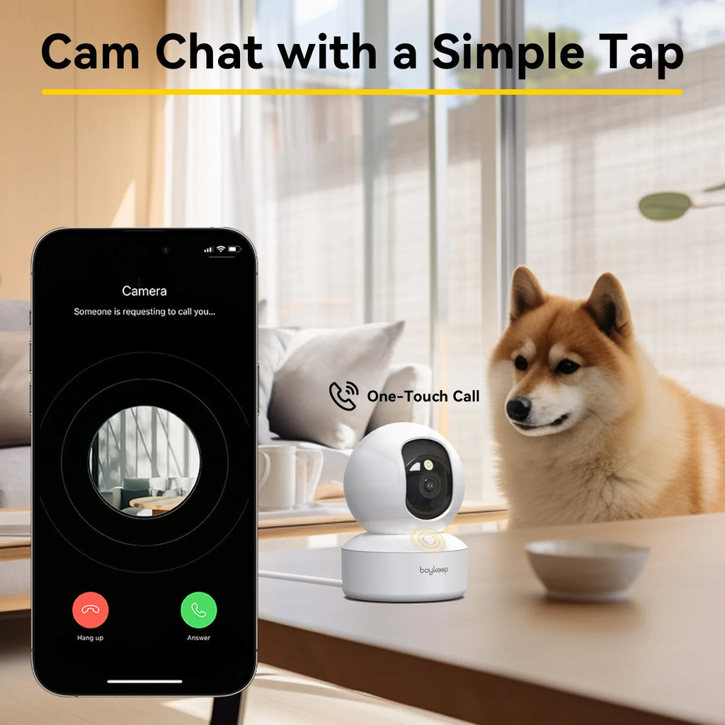 Boykeep 2K Pet Dog Camera with Phone App, 5G/2.4GHz WiFi Indoor Security Baby Camera, 360° Pan & Tilt, 2-Way Audio, Night Vision - TechSmartX
