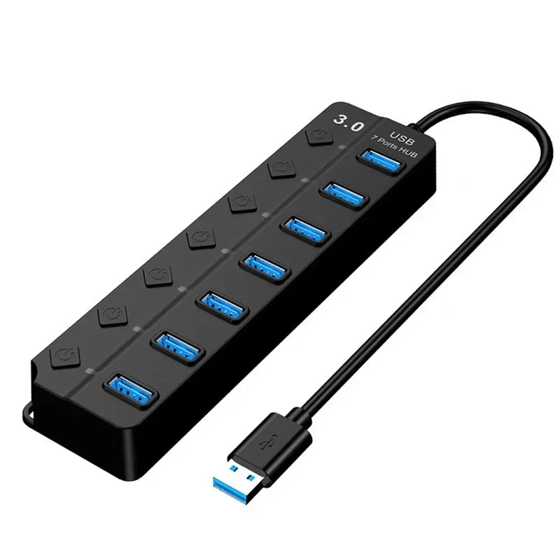 USB3.0 HUB 4in1 7in1USB Splitter 2.0 USB Adapter Multi-Port Independent Power Switch Extender 30CM Cable - TechSmartX