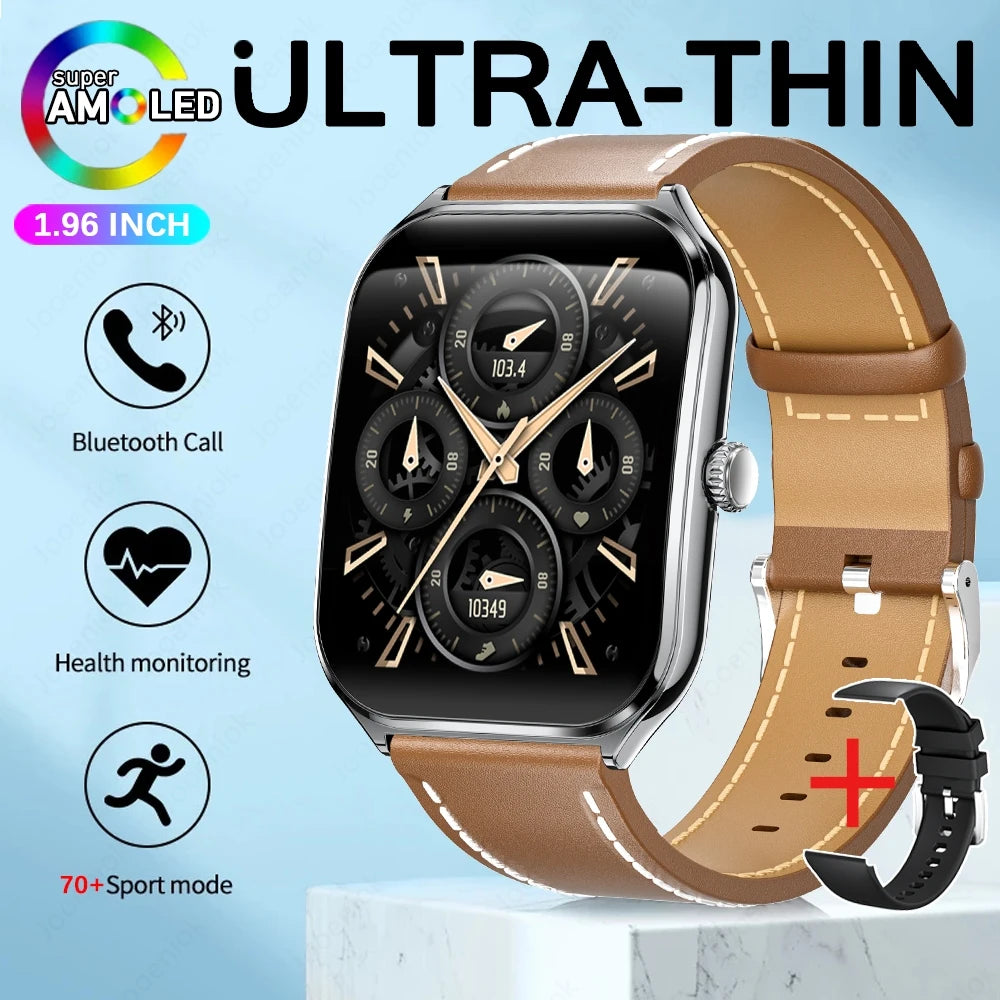 2025 New 7.5MM Ultra Thin Smart Watch Men 1.96"AMOLED Screen Always Show Time Heart Rate Sport Waterproof BT Call Smartwatch - TechSmartX