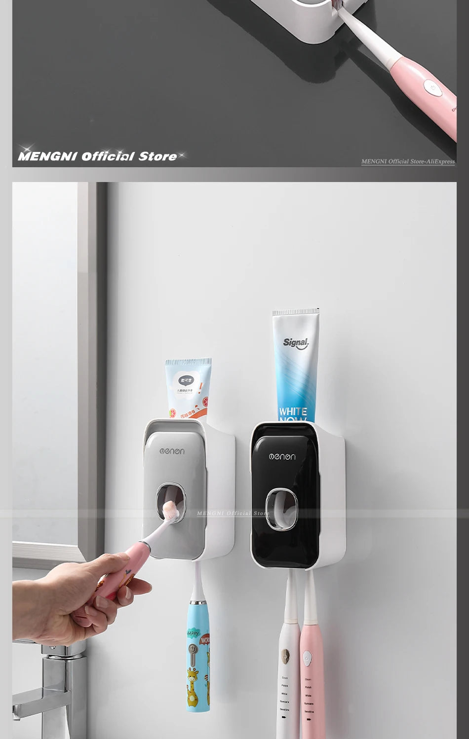 MENGNI Automatic Toothpaste Dispenser Wall-Mounted Bathroom Toothpaste Squeezer Punch-Free Toothbrush Holder Rack Bathroom Acces - TechSmartX