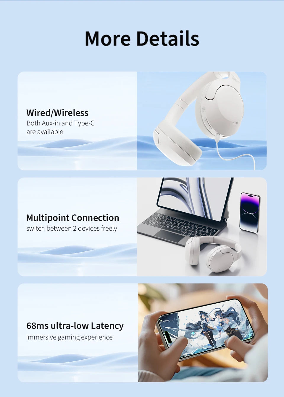 QCY H3 Lite ANC Wireless/Wired Headphones Bluetooth 5.3 Foldable Over Ear Headset HIFI Sound 60H Playtime Earphones Dual Connect - TechSmartX
