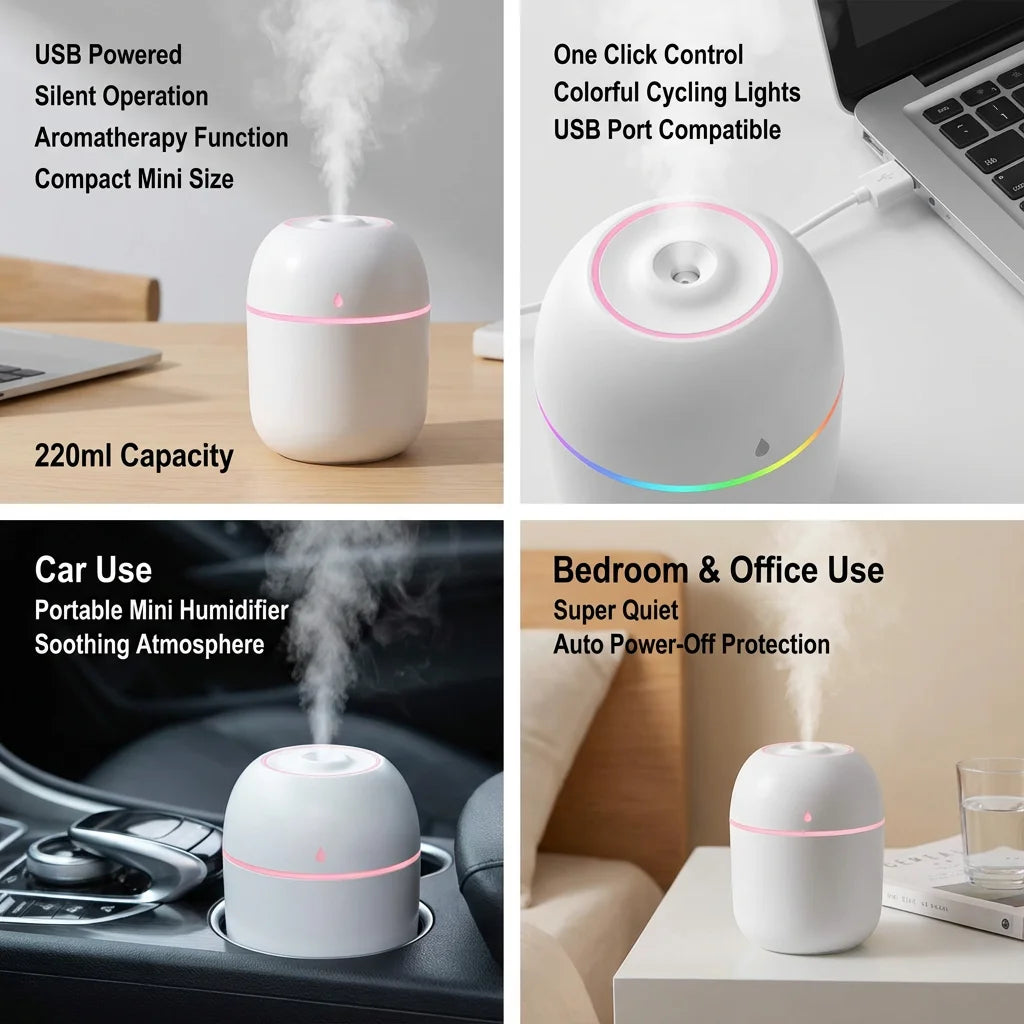 Portable USB Ultrasonic Air Mini Humidifier Essential Oil Diffuser Car Purifier Aroma Anion Mist Maker with LED Lamp Lighting - TechSmartX