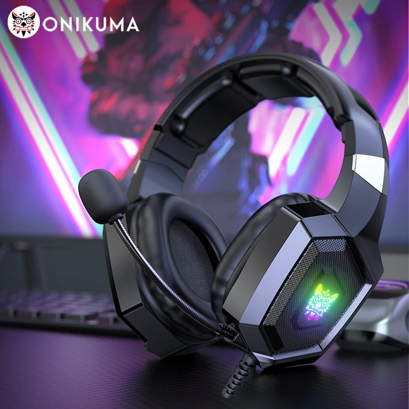 ONIKUMA K8 Gaming Headphones with Flexible HD Mic RGB Light Surround Sound Over-Ear Wired Headset Gamer for PC Gaming Xbox - TechSmartX